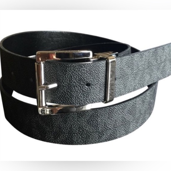 NWT MICHAEL KORS BELT BLACK MK PRINTED LOGO GOLD SIZE MEDIUM - Picture 4 of 17